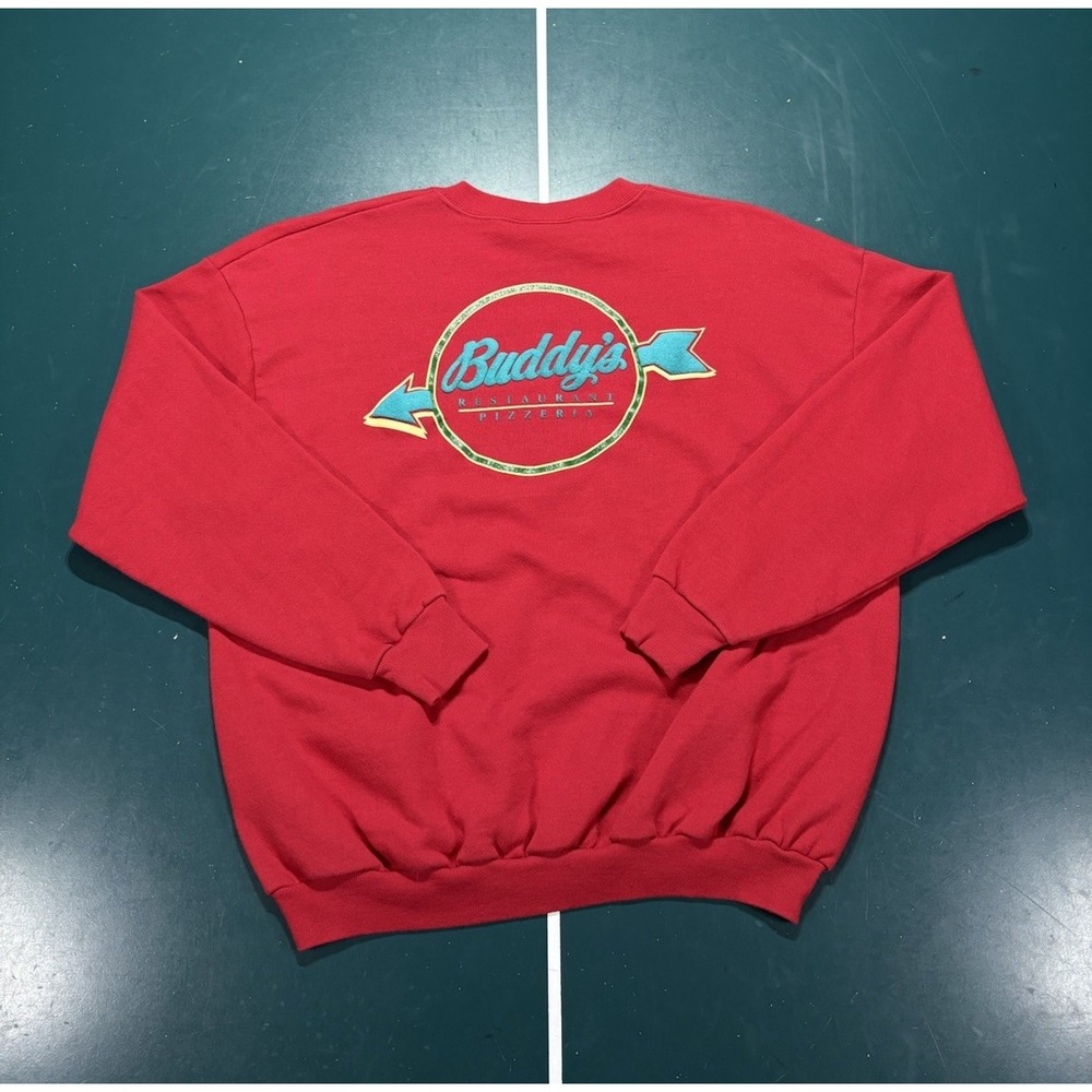 Vintage Buddy's Pizzeria Crewneck Sweatshirt Men XL Puff Print Detroit Pizza 80s - Picture 1 of 10
